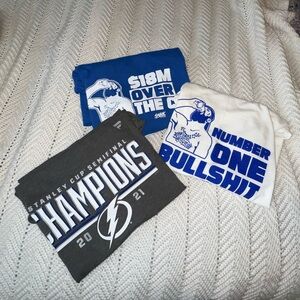 Bundle - 3 Lightning Shirts - Blue, White, and Gray Hockey T-Shirts
